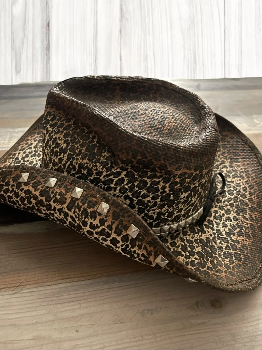 Kenny K. Studded Leopard Print Western Cowboy Hat – Size M